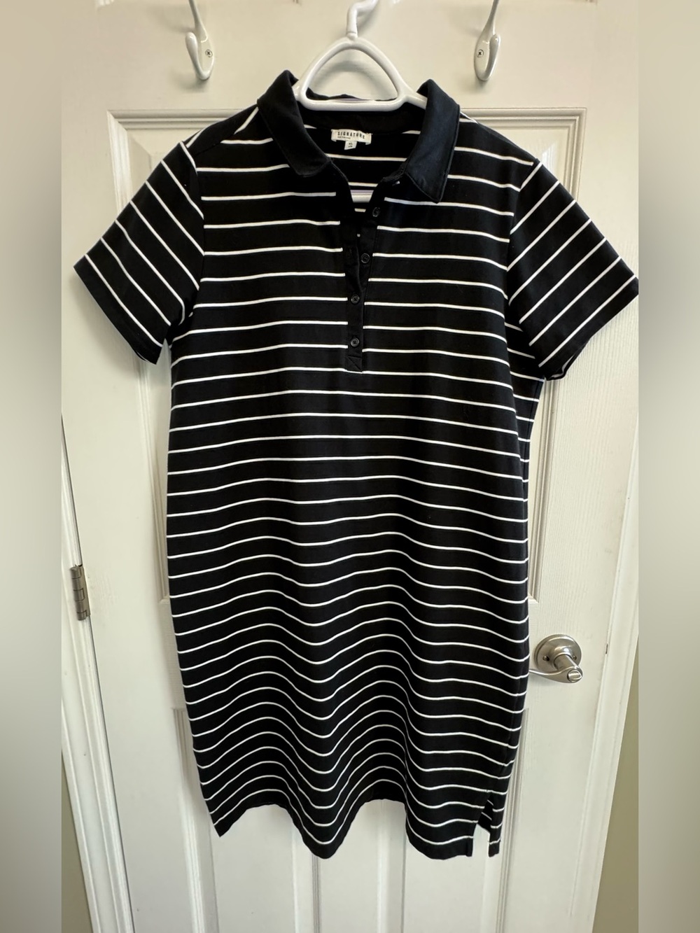Reitmans Black and White Striped Polo Midi Dress